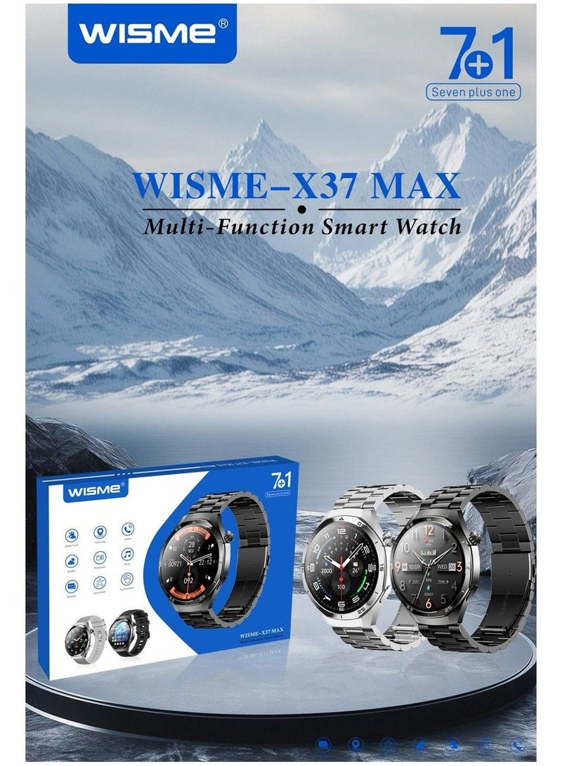 WISME ساعة ذكية متعددة الوظائف WISME X37 MAX مع 7 أزواج من الأشرطة وكابل الشحن مصممة للرجال باللون الأسود - Image 2